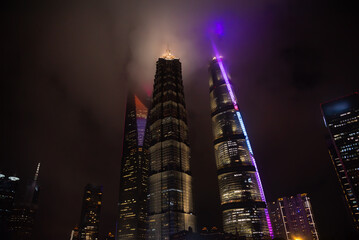 Shanghai city downtown with skyscrapers at night, China