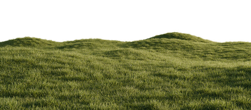 Hills with grass on a transparent background. 3D rendering.