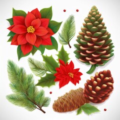 Naklejka premium christmas wreath with poinsettia