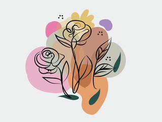 Abstract Floral Line Art Design with Pastel Color Palette and Organic Shapes