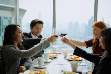 Group of diversity people are celebrating at luxury restaurant.