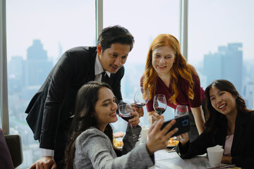 Group of diversity people are celebrating at luxury restaurant.