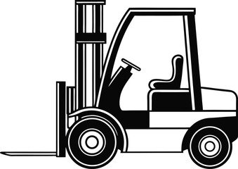 Black Silhouette Vector Illustration of a Forklift ? Industrial Vehicle