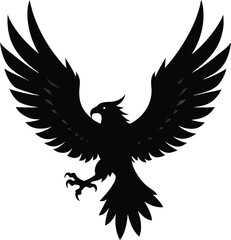 Obraz premium Black Eagle Silhouette Vector Graphic: Flying Bird of Prey Illustration for Logo Design and Wildlife Art Projects