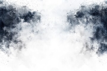 Abstract, symmetrical, dark gray and white splatter painting on a white background.  A central blank space is created by the splatter