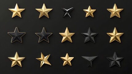 Obraz premium Arrangement of gold and black stars on a dark background.