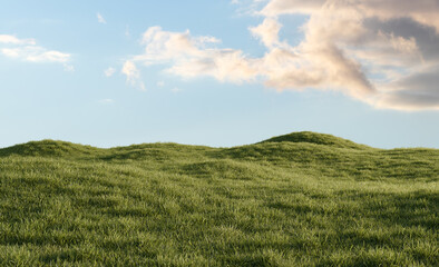 Obraz premium Hills with grass Under Clear Sky. 3D rendering.
