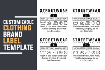 Streetwear Clothing Label Templates. Modern Apparel Size and Care Tags for Fashion Brands