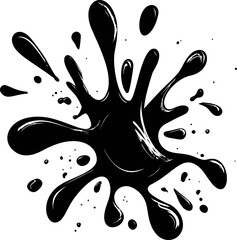 Naklejka premium Black ink splash with droplets , abstract art illustration. Vector illustration