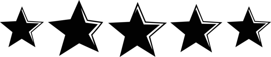 Fototapeta premium Row of black and white star outlines, graphic rating concept. Vector illustration