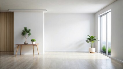 Fototapeta premium Modern Minimalist Living Room Interior Design with Blank Wall Space and Natural Light