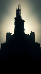 Naklejka premium Post-Apocalyptic Brutalist Fortress, created by generative ai, brutalism building