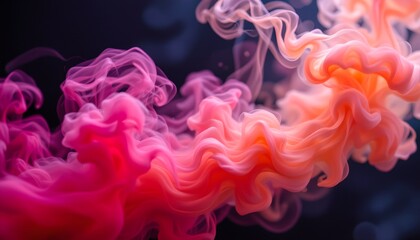 Fototapeta premium Abstract Colorful Smoke Flowing Elegantly Through Dark Background in Shades of Pink and Orange for Creative Designs