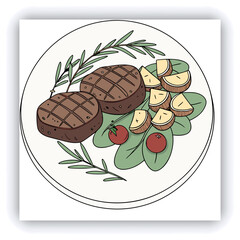 brazier. Fried eggplant, potatoes, peppers, tomatoes in pan. Vegetarian dish. View from above. Wooden background. Copy space