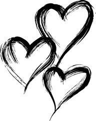 Stylized black ink brush hearts. Vector illustration