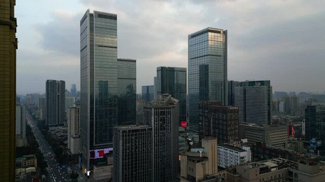 4K drone, Aerial view of High residential density in the chinese city of Chengdu, Sichuan, China