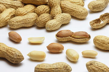 Fresh Peanuts in the shell on white background