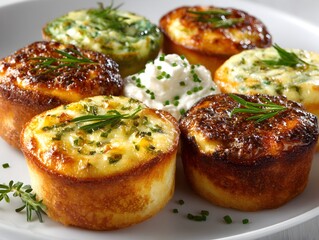 Delicious mini quiches with herbs and creamy sour cream are perfect for a delightful brunch or appetizer.