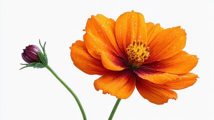 Orange cosmos flower with a bud