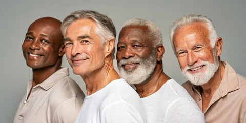Fototapeta premium Diverse group of handsome elderly men showcasing their natural glowing skin