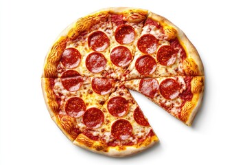 Pepperoni pizza with a missing slice