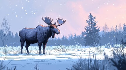 Majestic moose in snowy landscape