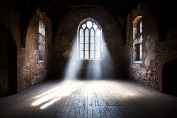 Ancient room lit by window rays