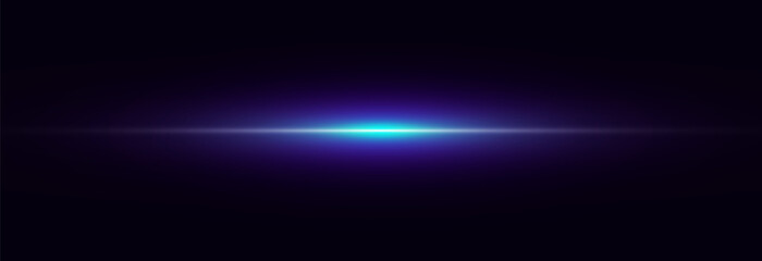 Glowing purple and turquoise light beam. Realistic glowing line. A ray of light and glare. Abstract colorful speed light effect on dark background. Spark star. Vector illustration