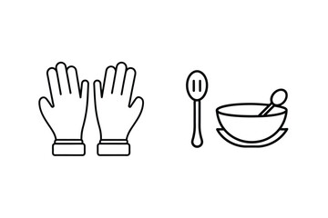 Outline icons of kitchen utensils and protective gloves representing cooking and hygiene concepts