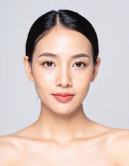 Young woman with flawless skin in close-up beauty portrait