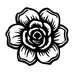 Monochrome stylized rose blossom artwork presenting floral graphic design