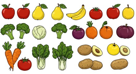 Colorful Assortment of Fruits and Vegetables Illustration