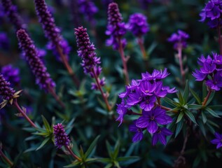 Obraz premium captivating close-up of vibrant purple flowers in full bloom, creating a stunning display of nature's beauty