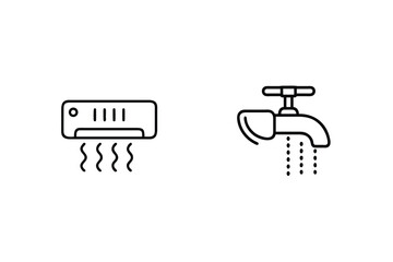 Simple line art icons representing cooling system and water faucet plumbing elements