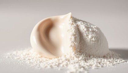 Close Up Beige Cream and White Powder Still Life in a Bright Studio with a Clean White Background