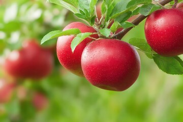 Red Apples Hanging on Branch
