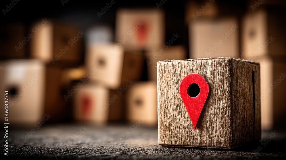 Poster red marker on a wooden block representing a succinct strategy map icon concept with no clutter and a