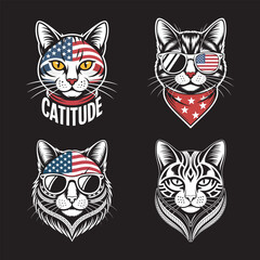 Fototapeta premium Patriotic Cats American Flag, Sunglasses, and Bandanas vector