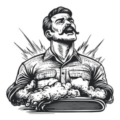 Fototapeta premium Vintage Engraving of a Man with Mustache and Rolling Pin in Art Style