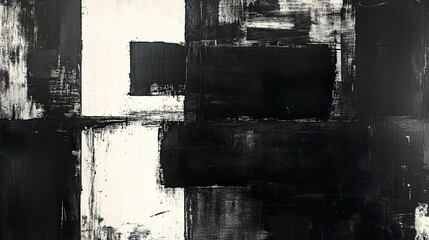 Fototapeta premium Artistic black ink block print texture with abstract rectangular layering 