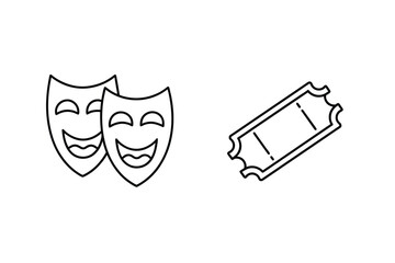 Theater comedy and entertainment concept depicted through smiling masks and a single ticket