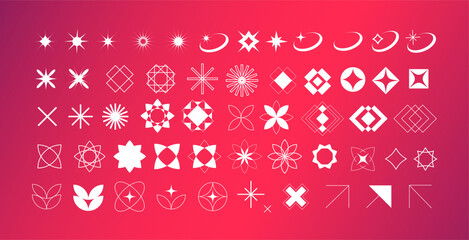 Naklejka premium Big retro futuristic collection of elements and shapes in the y2k style. Suitable for stickers, design, posters, packaging, prints, templates, social media, banners, notes