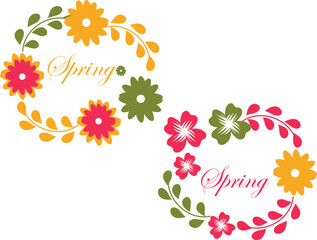 Two Intertwined Spring Floral Wreaths with Colorful Flowers and Leaves