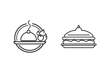 Elegant line art illustrations of a plated dish and a delicious gourmet sandwich