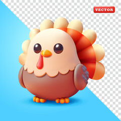 Cute turkey chicken, 3d vector. Suitable for farming and design elements