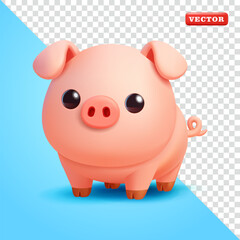 Cute farm pig, 3d vector. Suitable for farming and design elements