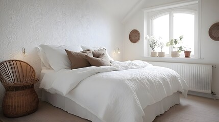 Cozy bedroom interior with natural tones.