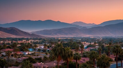 Breathtaking Sunset Over Palm Desert - Coachella Valley, California: A Colorful American Landscape