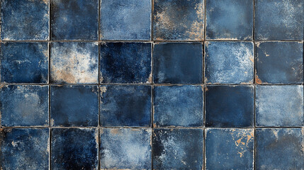 Naklejka premium Blue glossy vintage-inspired porcelain stoneware tile texture in a seamless horizontal pattern. Symbolizes timeless style, durability, and retro-modern charm in a polished decorative surface.