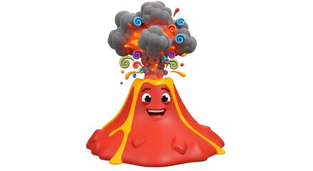 Volcano Erupting with Smoke and Lava Cartoon Illustration